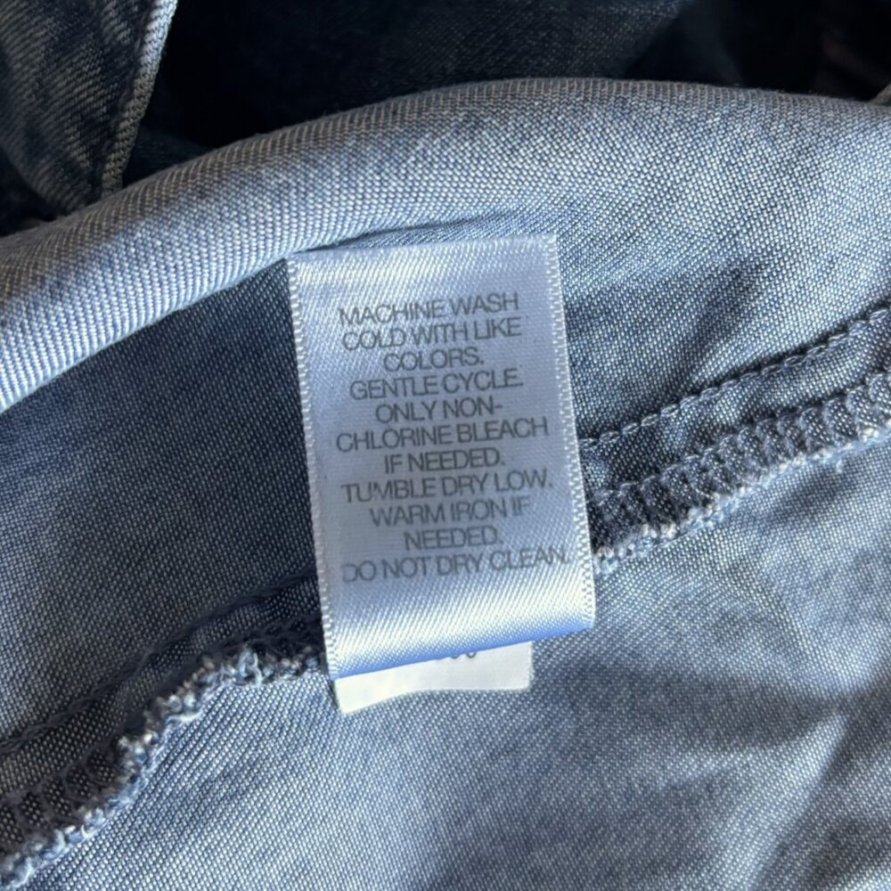 J. Jill Chambray Denim Checkered Shift Shirt Dress Size Medium - Picture 9 of 10